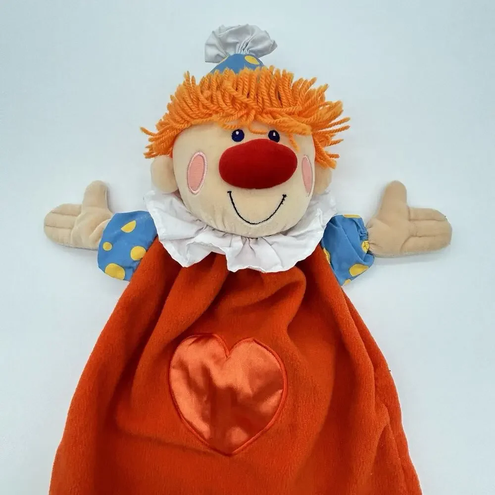 VTG Dakin Clown Lovey Baby Blanket Orange Satin Trim Bow Security HTF